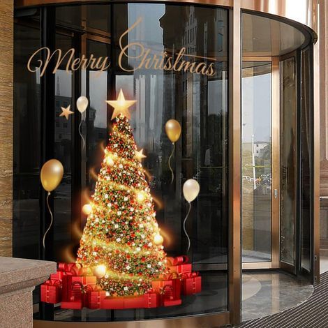 Dekorative Fensteraufkleber für Glas, Weihnachtsbaummotiv, abnehmbar und statisch, zur Dekoration Ihrer Schaufenster, Büros, Geschäfte und anderer Lagerräume während der Weihnachtsfeiertage (B) (1/5)