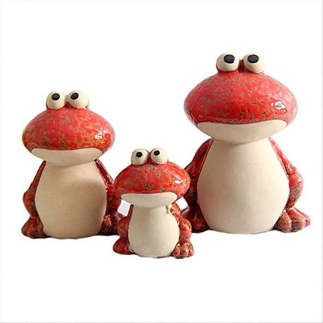 Set aus 3 roten Keramikfroschfiguren, Miniaturstatuetten. (1/5)