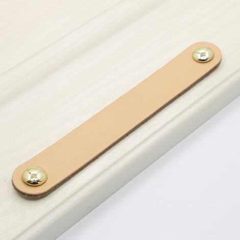 96mm Drawer Knob 4 Pieces Leather Cabinet Pull Handle Modern Cabinet Cupboard Knobs with Screws for Home Office Cabinet Drawer Handles, Flesh Color, Spacing (1/5)