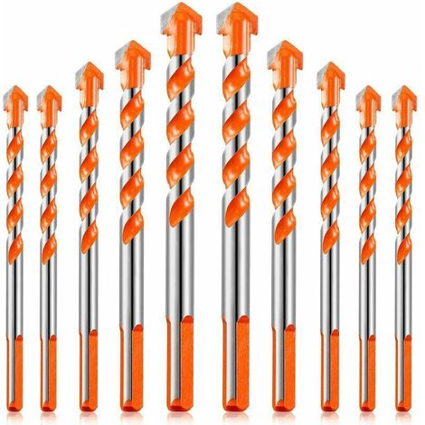 Jeu de Forets, 10 Pièces Set de Foret Triangulaire 6/6/8/10/12 mm, Set de Forets de Poinçonnage avec Pointe en Carbure pour Métal, Pierre, Brique, Bois - Orange (1/5)
