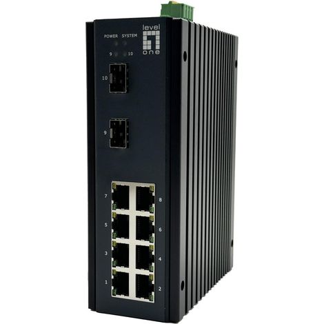 LevelOne IGU-1071 Conmutador Industrial Gigabit Gestionado L2 Plus de 10 Puertos, 8x 1GbE RJ45, 2x 1/2.5GbE SFP (1/4)