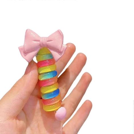Cordon pour cheveux en forme d'anneau de téléphone, haute élasticité, nœud floral décoratif, antidérapant et anti-casse, décoration pour queue de cheval-E (1/5)