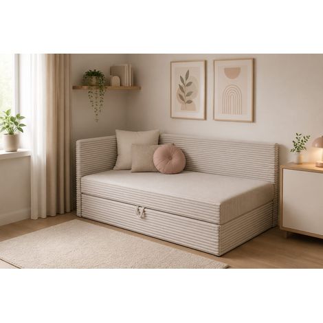Lit Boxspring - Beige - 100x200 Cm - Version gauche - Matelas À Ressorts Bonnell - Lit Confortable - Lit Moderne (1/5)