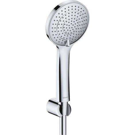Set de douche universel , douchette ronde à économie d'eau ((Ø 110 mm), coude de raccordement mural, flexible de douche, chromé (1/5)