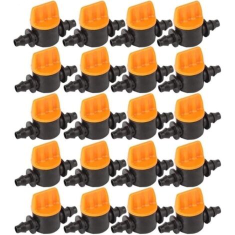 40 vannes pour tuyaux d'irrigation, vannes pour irrigation goutte à goutte avec vannes d'arrêt pour tuyaux d'irrigation cannelés (1/4)