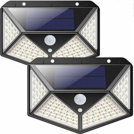 Set di due luci solari da esterno, con 100 LED, sensore di movimento, impermeabili IP65, 3 modalità e colori multipli. (1/4)