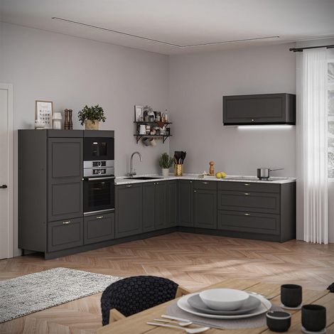 Eckküche Fame-Line, Anthrazit-Gold Landhaus/Anthrazit, 327 x 227 cm ohne Arbeitsplatte, Vicco (1/5)