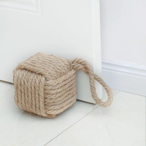 Fermaporta decorativo in corda di iuta annodata, fermaporta nautico fatto a mano con maniglia, fermaporta per interni con peso, nodo da marinaio per porte e finestre - Quadrato (12,7x12,7 cm) (1/5)