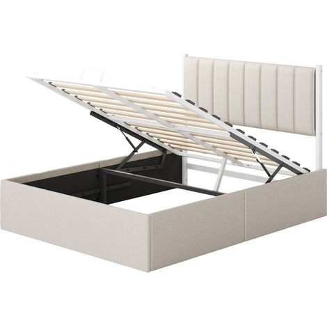 Vasagle – Lit double avec rangement – Sommier relevable 140 x 190 cm – Tête de lit rembourrée – Structure robuste en acier – Montage facile (1/5)