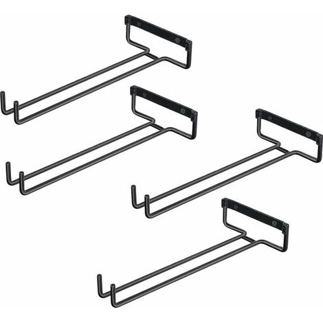 – Porte-verres à vin en fer noir – Lot de 4 accroche-verres pour étagère – Résistant à l\'oxydation et à l\'abrasion – Pour cuisines et bars (1/5)