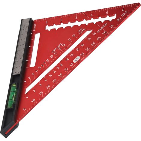 7-Zoll-Zimmermannswinkel mit hochpräziser Wasserwaage, Aluminiumlegierung, abnehmbarem Dreieckswinkel für Holzarbeiten, rot (1/5)