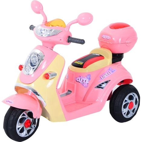 Moto eléctrica infantil de 3 ruedas 6V con sonido, luz y baúl, 108 x 51 x 75 cm, rosa (1/4)