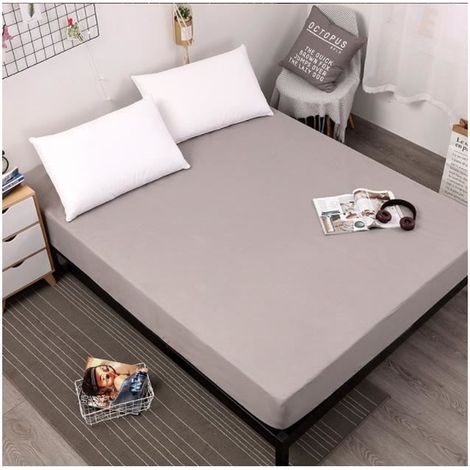 Drap Housse en Microfibre - Marque - Gris - Anti-acariens et Respirant - 200x200x30cm (1/3)