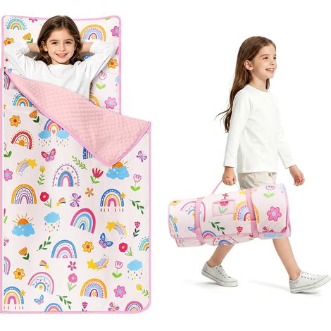 Sac de Couchage pour Enfants avec Oreiller Amovible et Couverture 15060cm,Arc-en-ciel Bohème (1/5)