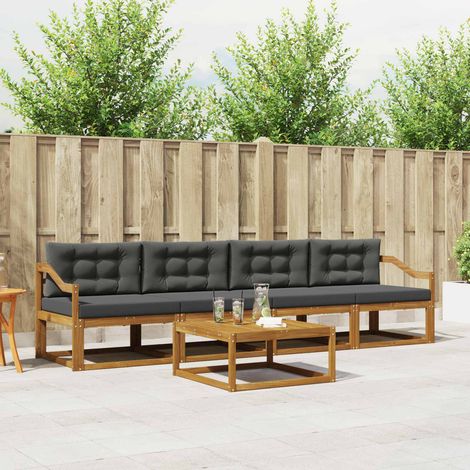 Outdoor-Sofagarnitur mit Kissen 5 pcs Natur und Anthrazit