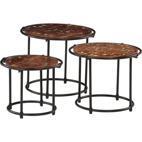 Tables gigognes 3 pcs bois massif de récupération