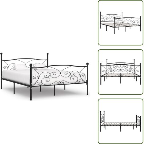 Bettgestell mit Lattenrost Schwarz Metall 180 × 200 cm - Metallbettgestell - Doppelbett - Boxspringbett - Lattenrost - Schwarzes Bett (1/5)