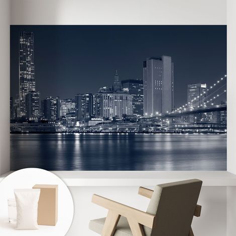 Papier peint intissé avec imprimé pour intérieur moderne application facile a motif - Colle incluse gratuite Ville nocturne 104x70 cm (1/5)