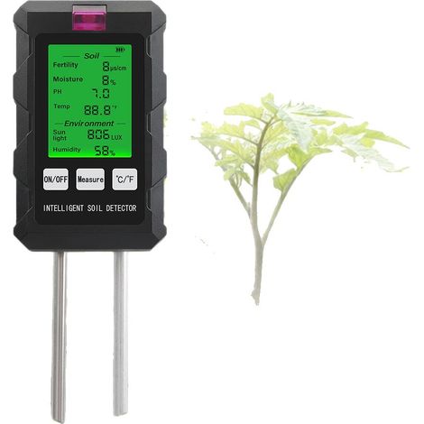 Medidor de pH del suelo 6 en 1: mide la humedad, la fertilidad, el pH, la temperatura, la luz y la humedad ambiental. (1/5)