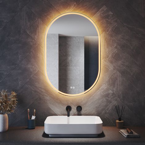 ELEGANT Bathroom LED Mirror with Shaver Socket Anti-Fog and 3 Lighting Modes, Oval 900x600mm (1/5)