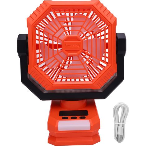 Tragbarer Campingventilator mit Licht, 8000mAh Akku, klappbarer Haken für Zelt, Angeln, Picknick und Auto