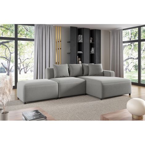 Ecksofa Designersofa MEGAN XS inkl. Hocker Stoff Salvador Hellgrau Ottomane Rechts (1/3)