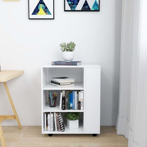 Meuble de Rangement sur Roulettes 60x35x75 cm en Bois d'Ingénierie Blanc avec Étagères, Armoire de Bureau Mobile pour Salon Cuisine Salle de Bain (1/5)