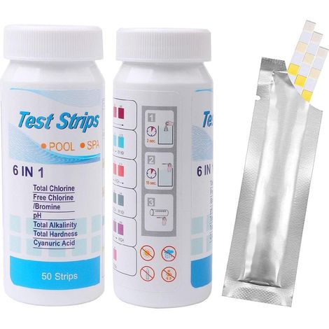 Test Strips - 6 in 1 - pH Total Chlorine Free Chlorine Total Alkalinity Hardness Cyanuric Acid - for Pool Spa Hot Tub Aquarium - 50 pcs (1/5)