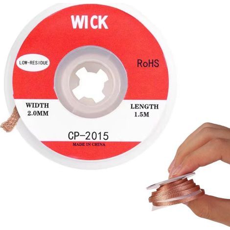 Tresse à souder avec flux sans nettoyage, mèche à dessouder en cuivre de haute pureté pour réparation de circuits imprimés, bricolage électronique et retrait de composants (1/5)