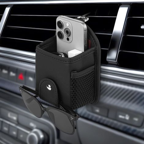 Car Air Vent Pocket, Universal Sunglasses Organizer with Clip, Car Interior Storage Bag for Phone, Coins, Keys, Small Items (1/5)