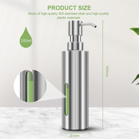 Filiyano-Pompe à savon pour les mains de 200 ml, pompe à liquide vaisselle en acier inoxydable argenté (1/5)