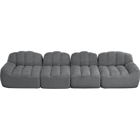 Canapé modulaire 4 places en polaire granulée, avec forme coquille, assise large et dossier ergonomique, Gris (1/5)