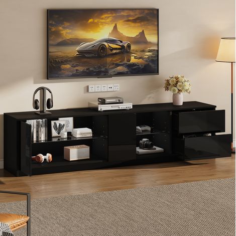 MEUBLIV TV-Möbel 160 x 40 x 52 cm Schwarz – LED, 2 Schubladen und Tür (1/5)