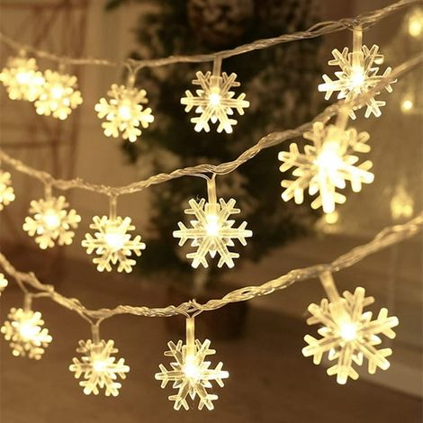 Lumière de Noël 6M, 40 LED Flocons Guirlande Pile Imperméable Féerique pour Chambre Terrasse Jardin Fête Déco Maison Sapin Intérieur Extérieur (1/4)