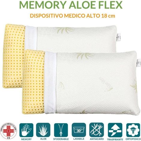 EVERGREENWEB - Cuscino Letto 40x70 alto 18 cm con tessuto ALOE VERA Sfoderabile e Lavabile Imbottitura 100% MEMORY FOAM Guanciale ANTIRUSSAMENTO Ortopedico per SOLLIEVO dal dolore al Collo e Cervicale (1/5)
