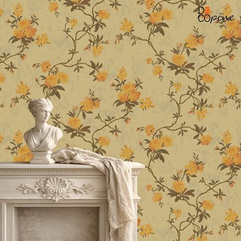 Papier Peint Intissé – Motif Floral Jaune Orangé – 0,53 x 10 m - Decopine (1/5)