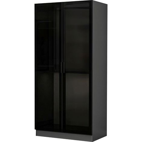 Guardaroba 2 Ante Moconesi, Armadio Camera da Letto Appendiabiti, un Ripiano, 2 Ante, 90x210h cm Nero Antracite