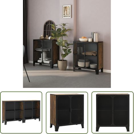 2 pcs Armoires de rangement, Meubles de rangement, Étagères de rangement moderne Marron 72x36x82 cm Métal et MDF LKOWF19177 (1/5)