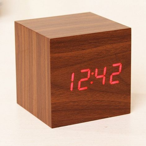 Réveil Numérique électronique en Bois reveil Matin Horloge de Bureau à Affichage LED, Commande Vocale, Affichage de la Température, Horloge Cube en Réveils électroniques (1/5)