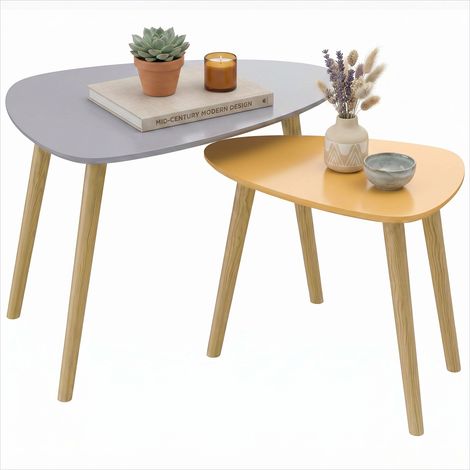 Table basse 2 basses gigognes design scandinave plateau en MDF et (1/5)