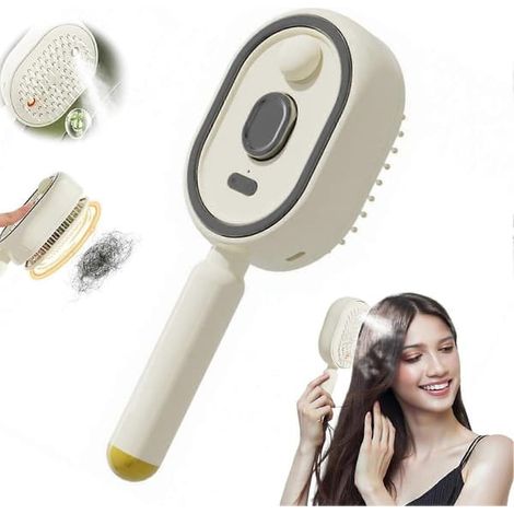 Brosse à cheveux vapeur électrique avec brumisateur d'eau, réduit les frisottis, antistatique, portable et sans fil, démêlante et douce pour les cheveux, violette (1/4)