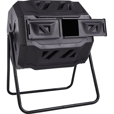 Composteur 162,8 L à deux chambres, rotatif avec portes coulissantes et cadre en acier, sans BPA pour jardin et extérieur. (1/5)
