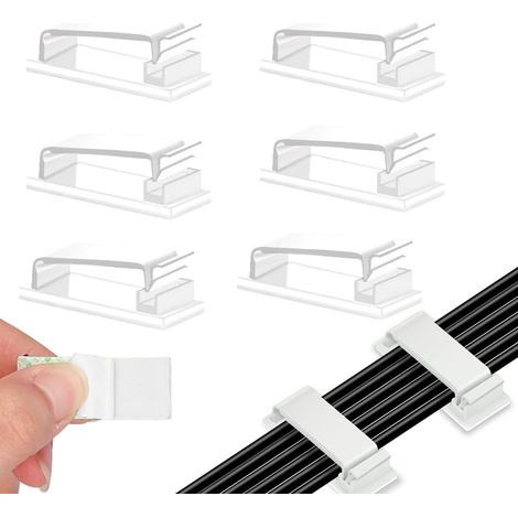 60 pcs Clips Câbles Adhésifs, Cable Management Clips 46x20mm, Gestion de Cable Clips Durable,Organiseur de Fils Electriques pour TV, PC, Chargeur, Téléphone, Voiture, Bureau, Maison (Blanc) (1/5)