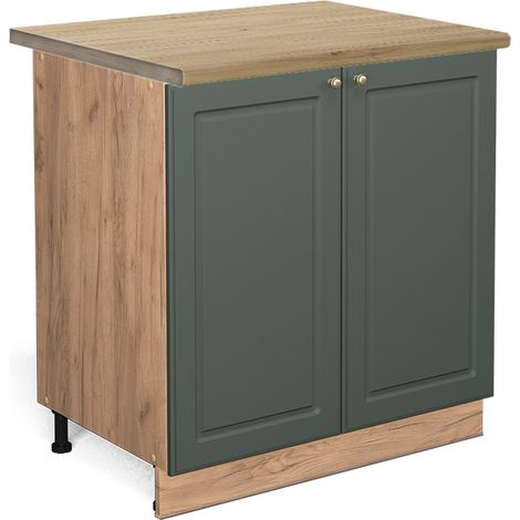 Armario bajo para fregadero Fame-Line, Verde dorado Casa de campo, 80 cm con estante, ET Roble, Vicco (1/5)