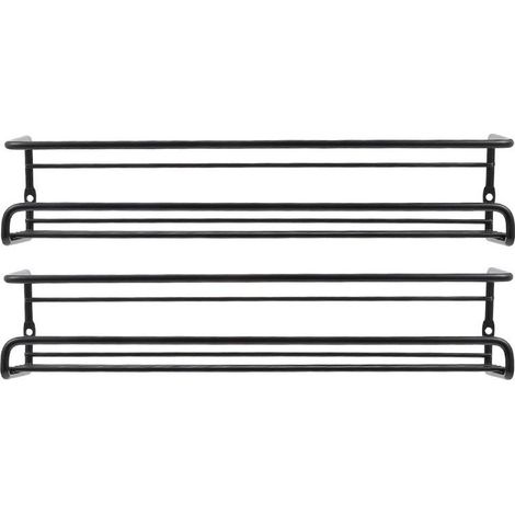Étagère À Épices - Fer Noir Mat - Montage Mural Ou Sur Porte - 2 Pièces - 29 X 6,2 X 6,8 Cm Par Étagère (1/5)