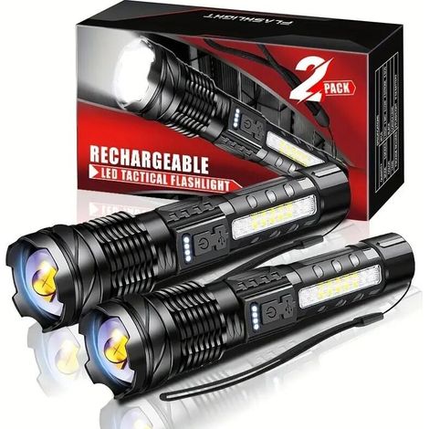 2 lampes de poche tactiques, grade militaire, 5 modes, 3000 lumens, étanches. Pour camping, vélo, randonnée, maison, urgences. (1/4)