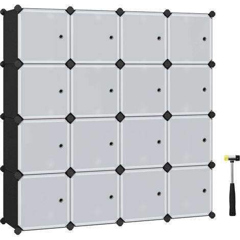 Meuble de Rangement Modulable, 16 Cubes, Étagère en Plastique, avec Portes, pour Vêtements, Chaussures, Livres, Assemblage Facile, Noir (1/5)