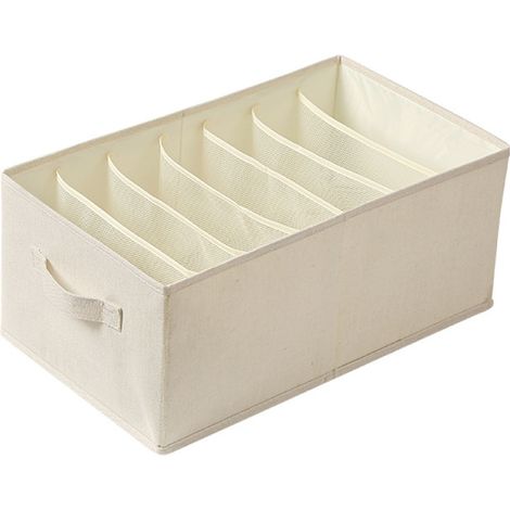 Lot de 2 boîtes de rangement pour armoire, couleur blanc cassé, 9 compartiments, pliables, avec compartiments pour sous-vêtements et pantalons. (1/5)