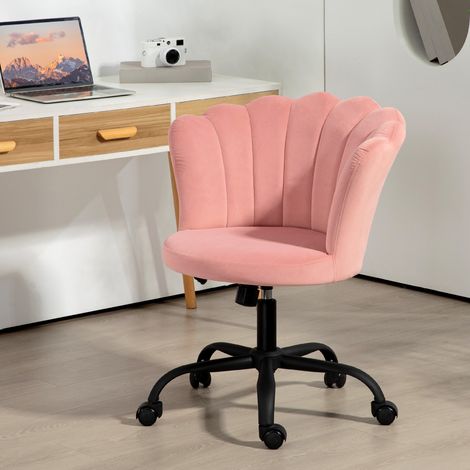 Fauteuil de bureau à dossier en pétale sans accoudoirs avec hauteur réglable, Revêtement en velours, Rose (1/5)