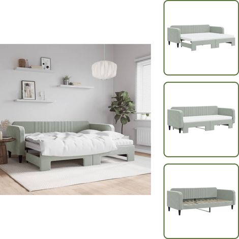 The Living Store Tagesbett Ausziehbar mit Matratzen Hellgrau 90x200 cm Samt - Schlafsofa (1/5)